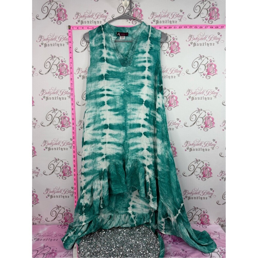 Model France dress blue White Tie-Dye Sleeveless V-Neck Tunic Dress